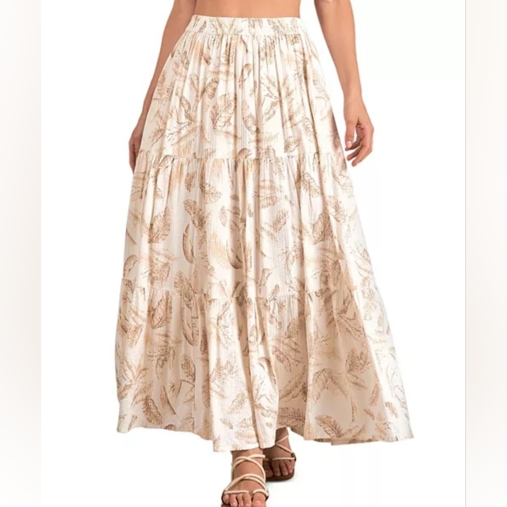 Elan Printed Tiered Maxi Skirt Small NWT Elastic Waist Pockets